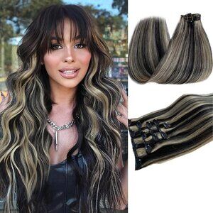 Human Hair Extensions Clip in 22 Inch Straight Thick Seamless Full Head